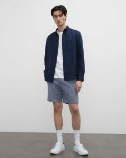 Cheap ⌛ Club Monaco Men Baxter Chambray 7" Shorts Blue 😍