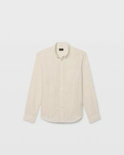 Best Pirce 🧨 Club Monaco Men Slim Striped Linen 👕 Shirt Bone / Khaki 🎁 -Club Monaco Online Shop cm 1365918 alternate2