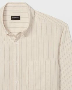 Best Pirce 🧨 Club Monaco Men Slim Striped Linen 👕 Shirt Bone / Khaki 🎁 -Club Monaco Online Shop cm 1365918 alternate3