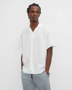 Wholesale 🔥 Club Monaco Men Short Sleeve Camp Collar 👕 Shirt White 👏