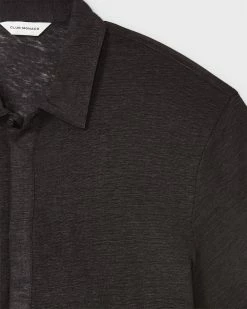 Deals 🎉 Club Monaco Men Short Sleeve Linen Popover Black ⭐ -Club Monaco Online Shop cm 1371906 alternate3