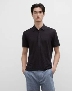 Deals 🎉 Club Monaco Men Short Sleeve Linen Popover Black ⭐