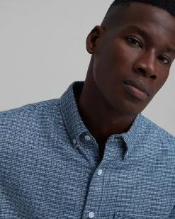 Deals 🥰 Club Monaco Men Long Sleeve Slim Textured Jaspé 👕 Shirt Blue 🥰 -Club Monaco Online Shop cm 1395248 alternate3