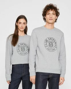 New 🎁 Club Monaco Men Crest Sweatshirt Heather Grey 🌟