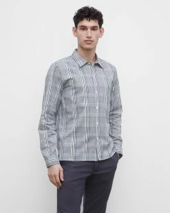 Best Sale ⭐ Club Monaco Men Long Sleeve Plaid Standard 👚 Shirt Grey Plaid 🥰