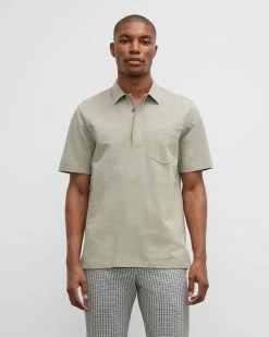 New 🥰 Club Monaco Men Short Sleeve Camp 👕 Shirt Olive 💯