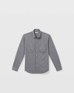 Best deal 🥰 Club Monaco Men Striped Knit Utility 👕 Shirt Blue Multi 🌟 -Club Monaco Online Shop cm 1426583 alternate4