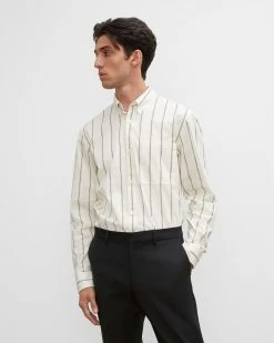 Brand new 🧨 Club Monaco Men Long Sleeve Pinstripe Poplin 👕 Shirt Egret 🛒