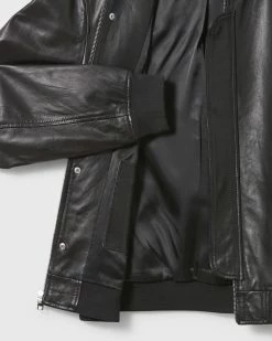 Buy 🎉 Club Monaco Men Leather Bomber Jacket Black 💯 -Club Monaco Online Shop cm 1431429 alternate5