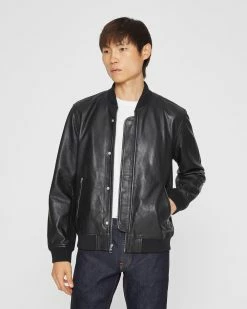 Buy 🎉 Club Monaco Men Leather Bomber Jacket Black 💯