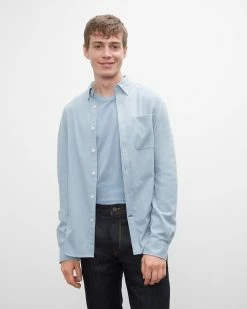 Discount 👏 Club Monaco Men Long Sleeve Solid Flannel 👕 Shirt Med Blue 🤩 -Club Monaco Online Shop cm 1431443 alternate2
