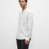 Brand new ❤️ Club Monaco Men Long Sleeve Textured Windowpane 👕 Shirt White Multi ⌛