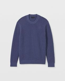 Budget 🔔 Club Monaco Men Long Sleeve Waffle Crewneck Sweater Blue 👏 -Club Monaco Online Shop cm 1431479 alternate4