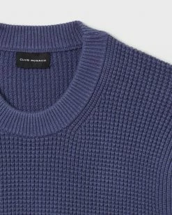 Budget 🔔 Club Monaco Men Long Sleeve Waffle Crewneck Sweater Blue 👏 -Club Monaco Online Shop cm 1431479 alternate5