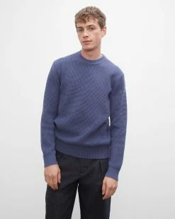Budget ๐ Club Monaco Men Long Sleeve Waffle Crewneck Sweater Blue ๐