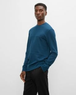 Outlet 🔔 Club Monaco Men Double Knit Crewneck Sweater Blue Opal 🌟