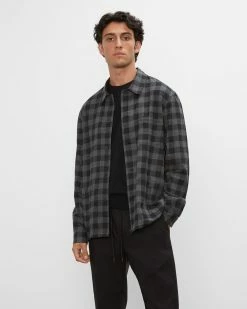 Hot Sale 👏 Club Monaco Men Long Sleeve Plaid Flannel Workshirt Grey Multi Check 🥰