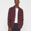 Discount 🔥 Club Monaco Men Long Sleeve Windowpane Flannel 👕 Shirt Burgundy ⌛ -Club Monaco Online Shop cm 1432386 lifestyle