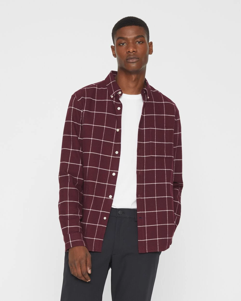 Discount ๐ฅ Club Monaco Men Long Sleeve Windowpane Flannel ๐ Shirt Burgundy โ 3 Discount ๐ฅ Club Monaco Men Long Sleeve Windowpane Flannel ๐ Shirt Burgundy โ