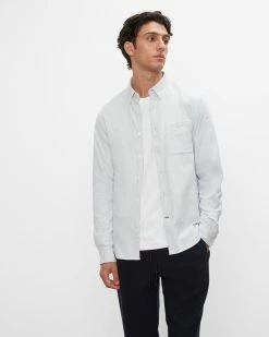 Cheap 🤩 Club Monaco Men Long Sleeve Solid Flannel 👚 Shirt Grey 🌟