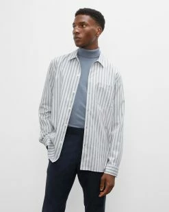 Wholesale 👏 Club Monaco Men Long Sleeve Striped Standard 👕 Shirt Grey Stripe 🎉 -Club Monaco Online Shop cm 1432392 alternate2