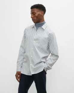 Wholesale 👏 Club Monaco Men Long Sleeve Striped Standard 👕 Shirt Grey Stripe 🎉