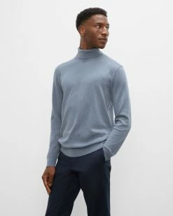 Buy 😍 Club Monaco Men Merino Wool Turtleneck Grey Blue 🎁