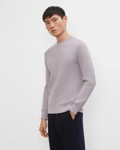 Deals 🎁 Club Monaco Men Racked Rib Crewneck Sweater Light Purple 🎁