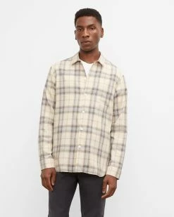 Best Sale 🌟 Club Monaco Men Long Sleeve Plaid Standard 👕 Shirt Tan Multi 🎁 -Club Monaco Online Shop cm 1434653 alternate2