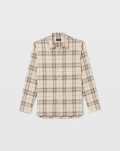 Best Sale 🌟 Club Monaco Men Long Sleeve Plaid Standard 👕 Shirt Tan Multi 🎁 -Club Monaco Online Shop cm 1434653 alternate4