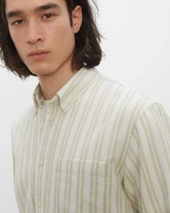 Discount 🔔 Club Monaco Men Long Sleeve Waffle Striped 👕 Shirt Alfalfa 🎉 -Club Monaco Online Shop cm 1443554 alternate2