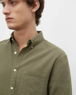 Cheapest 😉 Club Monaco Men Slim Seersucker Linen-Cotton 👚 Shirt Olive 👍 -Club Monaco Online Shop cm 1444677 alternate2