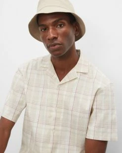 Budget 👏 Club Monaco Men Short Sleeve Plaid Linen 👕 Shirt Tan Multi 😀 -Club Monaco Online Shop cm 1451727 alternate2