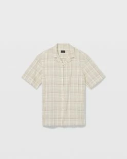 Budget 👏 Club Monaco Men Short Sleeve Plaid Linen 👕 Shirt Tan Multi 😀 -Club Monaco Online Shop cm 1451727 alternate4