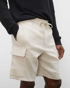 Outlet 🔔 Club Monaco Men Linen-Blend Cargo Shorts Khaki Stone 🌟 -Club Monaco Online Shop cm 1451817 alternate2