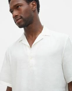 Outlet 😍 Club Monaco Men Short Sleeve Popover 👕 Shirt White 🌟 -Club Monaco Online Shop cm 1451825 alternate2