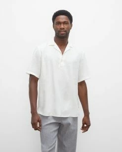 Outlet 😍 Club Monaco Men Short Sleeve Popover 👕 Shirt White 🌟