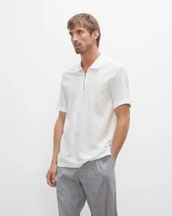 Deals ⭐ Club Monaco Men Mesh Zip Polo White 😍
