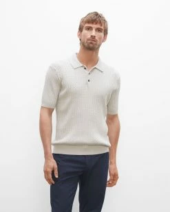 Promo ๐ฏ Club Monaco Men Short Sleeve Cable Polo Lt Grey ๐งจ