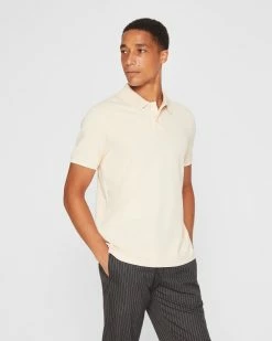 New 🧨 Club Monaco Men Tipped Collar Polo Tan 🎁