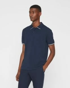 Discount 😀 Club Monaco Men Tipped Collar Polo Navy 🤩