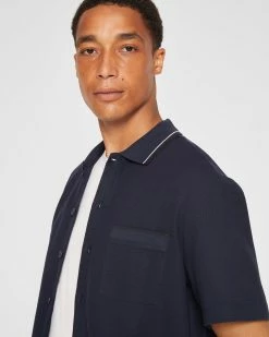 Best deal ✔️ Club Monaco Men Cotton Full Button Polo Navy Multi 👍 -Club Monaco Online Shop cm 1462428 alternate2