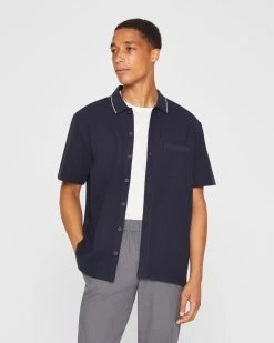 Best deal ✔️ Club Monaco Men Cotton Full Button Polo Navy Multi 👍