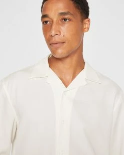 Best Sale 💯 Club Monaco Men Long Sleeve Camp Collar 👚 Shirt Blanc De Blanc ✔️ -Club Monaco Online Shop cm 1462446 alternate2