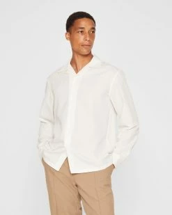 Best Sale 💯 Club Monaco Men Long Sleeve Camp Collar 👚 Shirt Blanc De Blanc ✔️