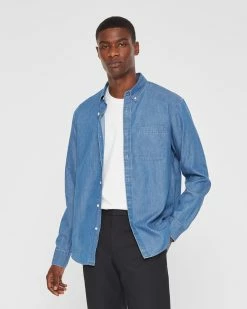 Coupon 😍 Club Monaco Men Slim Chambray 👕 Shirt Indigo 🎉