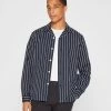 Top 10 💯 Club Monaco Men Long Sleeve Camp Collar Stripe 👚 Shirt Navy/White Stripe ⭐
