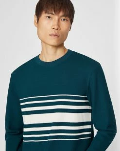Best reviews of 👍 Club Monaco Men Stripe Piqué Crewneck Sweatshirt Teal 🔔 -Club Monaco Online Shop cm 1462499 alternate2