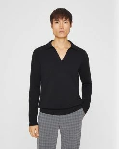 Deals โ๏ธ Club Monaco Men Colorblock Johnny Collar Sweater Black ๐งจ