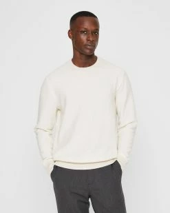Discount ๐ Club Monaco Men Long Sleeve Texture Crew Sweater Silver Birch ๐